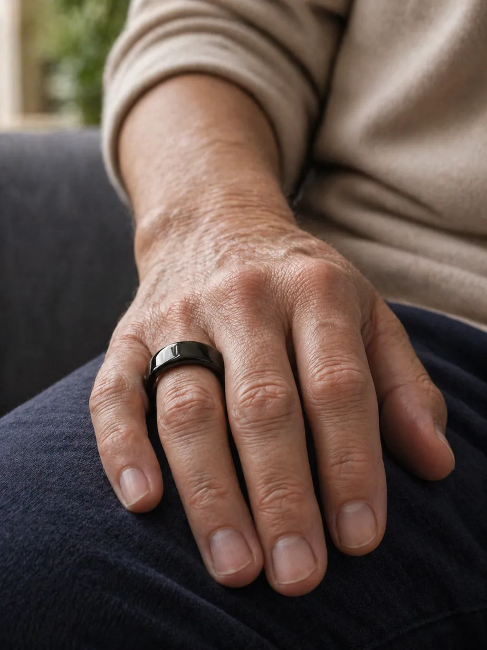 A person wearing a black HOPE ring