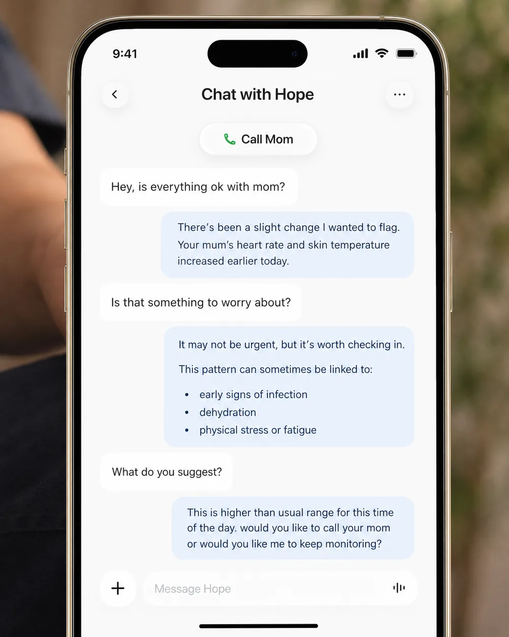 Chat with Hope on a mobile phone